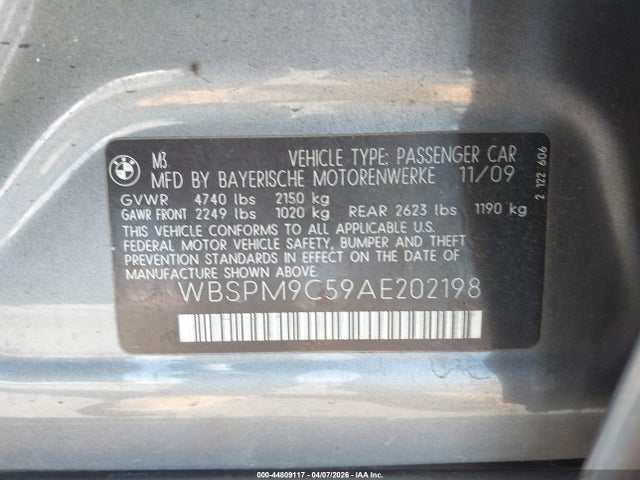 Aukcja sprzedaży 2010 Bmw M3, vin: WBSPM9C59AE202198, numer aukcji: 44809117