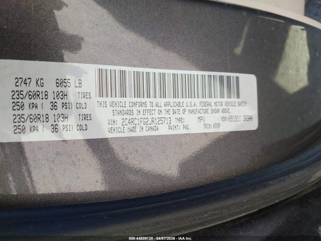 Aukcja sprzedaży 2018 Chrysler Pacifica Touring Plus, vin: 2C4RC1FG2JR125713, numer aukcji: 44809120
