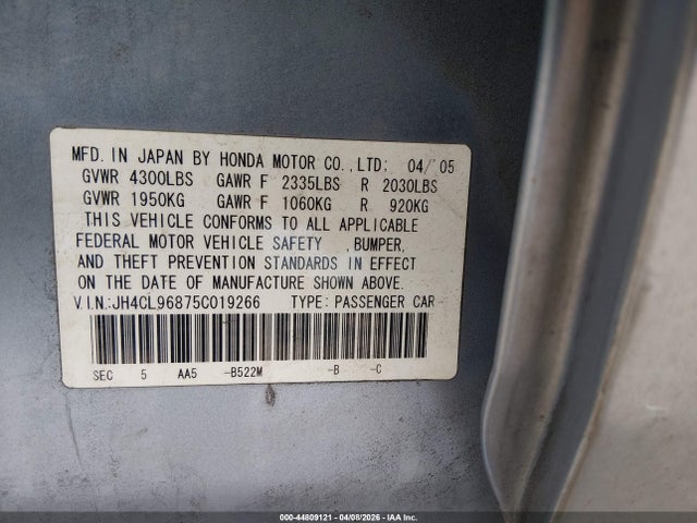 Aukcja sprzedaży 2005 Acura Tsx, vin: JH4CL96875C019266, numer aukcji: 44809121