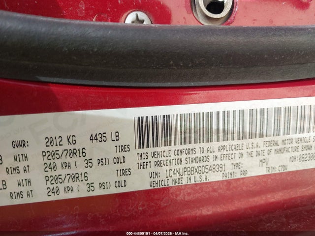 Продаж на аукціоні авто 2016 Jeep Patriot Sport, vin: 1C4NJPBBXGD548391, номер лоту: 44809151