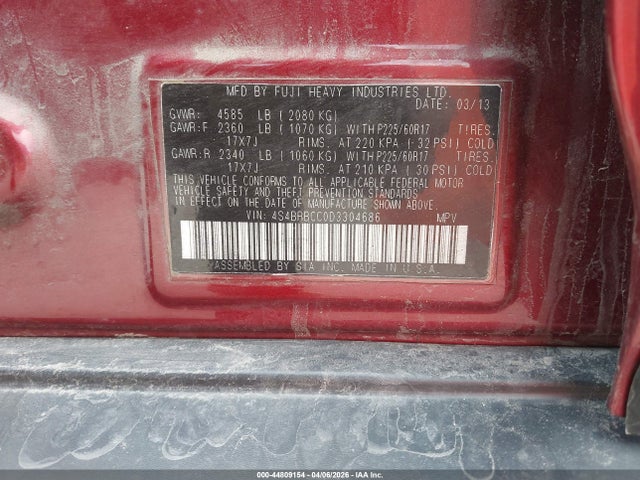 Aukcja sprzedaży 2013 Subaru Outback 2.5i Premium, vin: 4S4BRBCC0D3304686, numer aukcji: 44809154