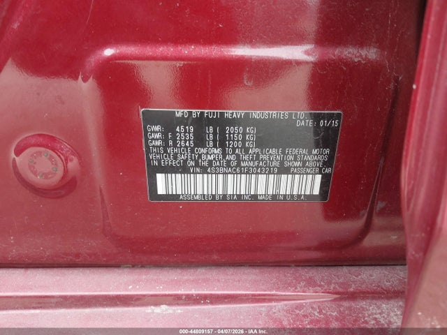 Aukcja sprzedaży 2015 Subaru Legacy 2.5i Premium, vin: 4S3BNAC61F3043219, numer aukcji: 44809157