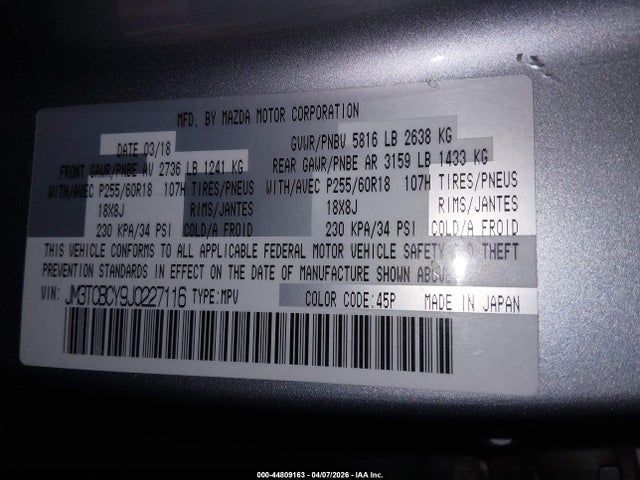 JM3TCBCY9J0227116 Mazda Cx-9 Touring