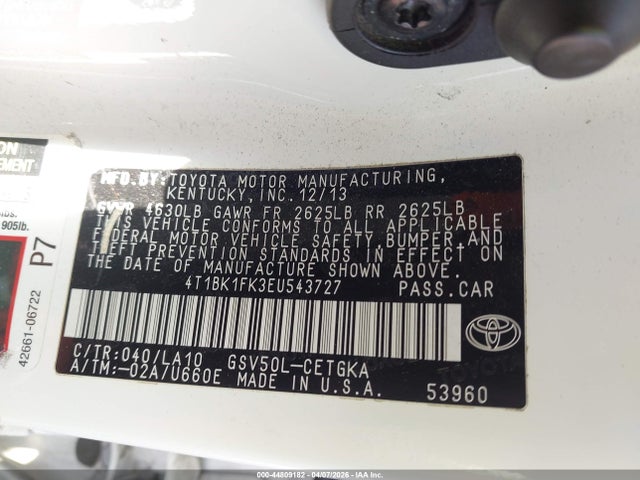 Toyota Camry Xle V6 2014 4T1BK1FK3EU543727 Image 9