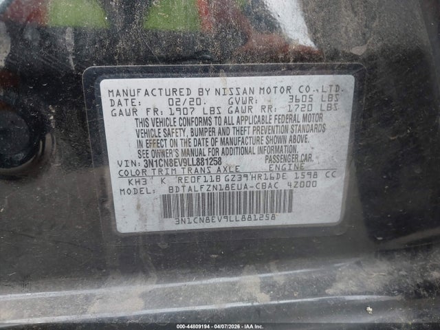 3N1CN8EV9LL881258 Nissan Versa Sv Xtronic Cvt