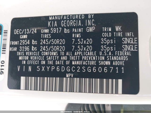 Продаж на аукціоні авто 2025 Kia Telluride S, vin: 5XYP6DGC2SG606711, номер лоту: 44809202