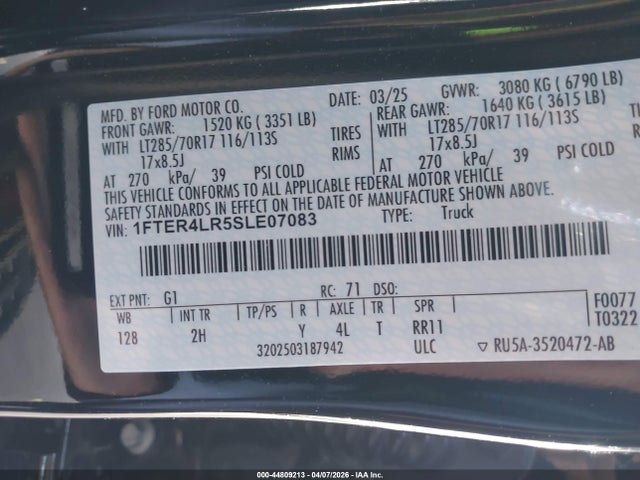 Ford Ranger Raptor 2025 1FTER4LR5SLE07083 Image 9