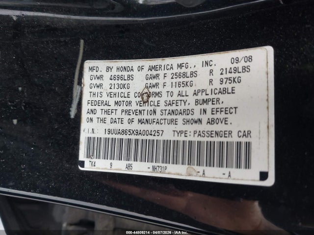 Продажа на аукционе авто 2009 Acura Tl 3.5, vin: 19UUA865X9A004257, номер лота: 44809214