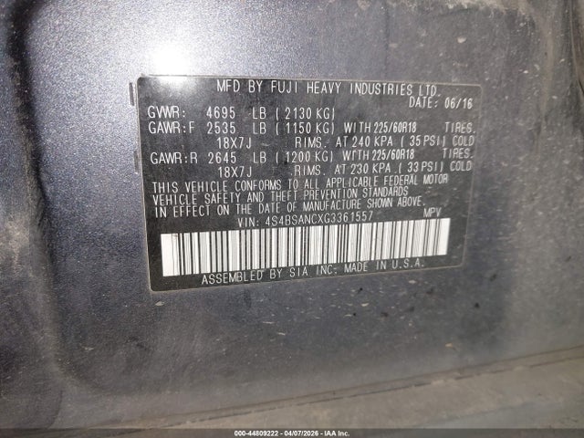 4S4BSANCXG3361557 Subaru Outback 2.5i Limited