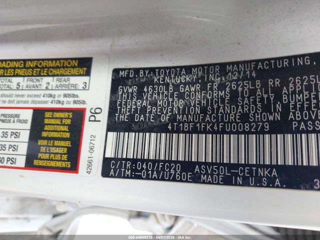 Toyota CAMRY LE 2015 4T1BF1FK4FU008279 Image 9