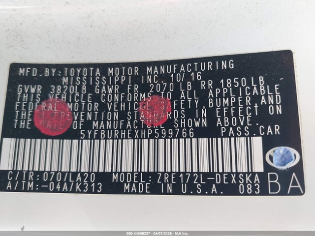 Toyota Corolla Xse 2017 5YFBURHEXHP599766 Image 9