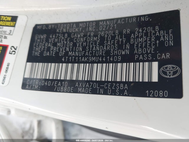 4T1T11AK9MU441409 Toyota CAMRY SE