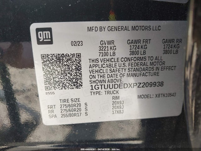 44809261 :رقم المزاد ، 1GTUUDEDXPZ209938 vin ، 2023 Gmc Sierra 1500 4wd  Short Box Slt مزاد بيع