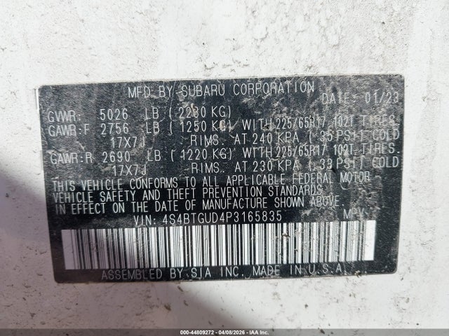 Aukcja sprzedaży 2023 Subaru Outback Wilderness, vin: 4S4BTGUD4P3165835, numer aukcji: 44809272