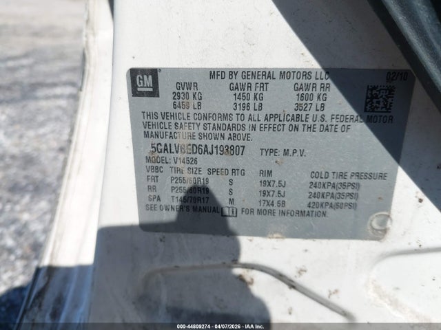 44809274 :رقم المزاد ، 5GALVBED6AJ193807 vin ، 2010 Buick Enclave 1xl مزاد بيع
