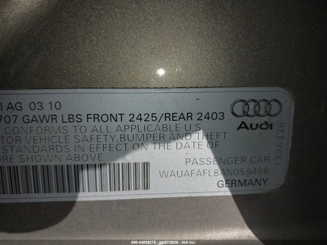 2010 AUDI A4 WAUAFAFL8AN059468 Photo 8