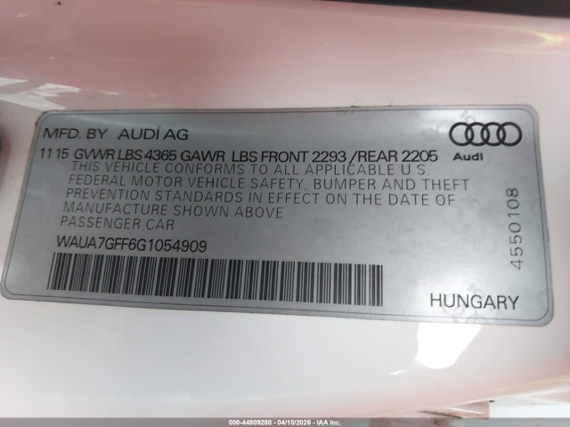 Aukcja sprzedaży 2016 Audi A3 1.8t Premium, vin: WAUA7GFF6G1054909, numer aukcji: 44809280