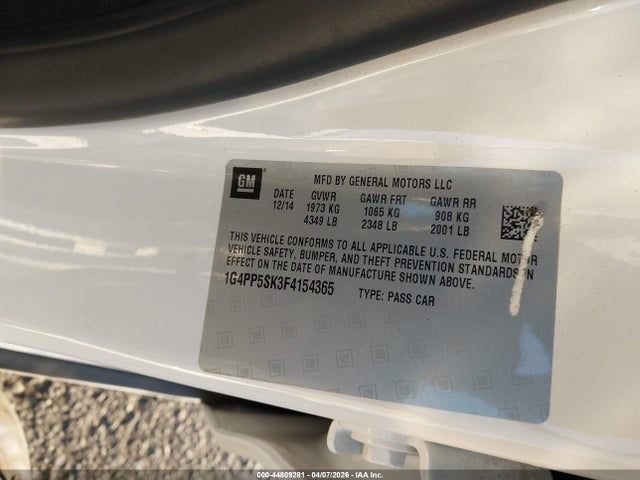 2015 Buick Verano მანქანა იყიდება აუქციონზე, vin: 1G4PP5SK3F4154365, აუქციონის ნომერი: 44809281