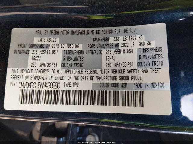 Продаж на аукціоні авто 2022 Mazda Cx-30 Preferred, vin: 3MVDMBCL5NM430990, номер лоту: 44809292