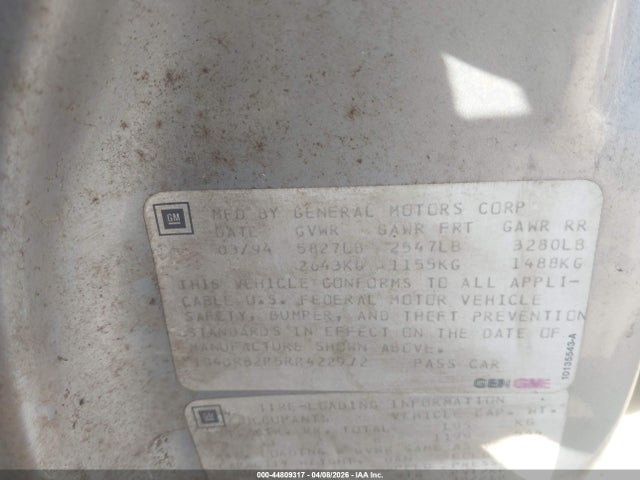 44809317 :رقم المزاد ، 1G4BR82P5RR422972 vin ، 1994 Buick Roadmaster Estate مزاد بيع