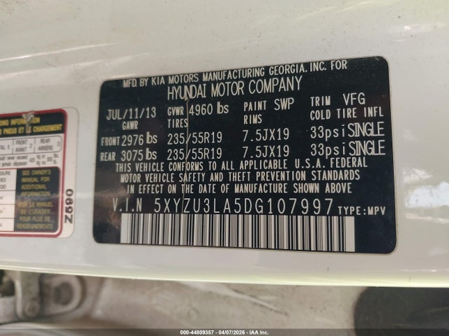 Продаж на аукціоні авто 2013 Hyundai Santa Fe Sport 2.0t, vin: 5XYZU3LA5DG107997, номер лоту: 44809357