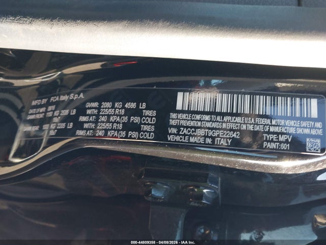 2016 Jeep Renegade Latitude მანქანა იყიდება აუქციონზე, vin: ZACCJBBT9GPE22642, აუქციონის ნომერი: 44809358