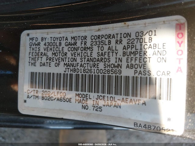Продажа на аукционе авто 2001 Lexus Is 300, vin: JTHBD182610028569, номер лота: 44809360