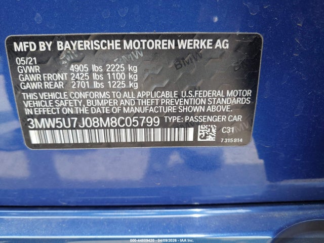 3MW5U7J08M8C05799 BMW M340I