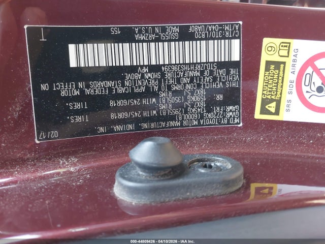 5TDJZRFH1HS396394 Toyota Highlander Xle