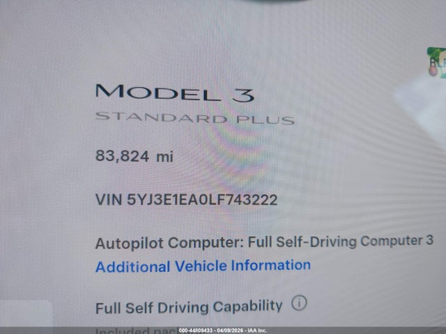 5YJ3E1EA0LF743222 Tesla MODEL 3