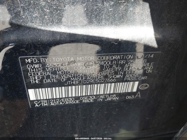 Продажа на аукционе авто 2014 Lexus Is 250, vin: JTHBF1D29E5027666, номер лота: 44809455