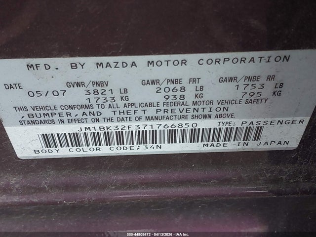 2007 MAZDA MAZDA3 JM1BK32F371766850 Photo 8