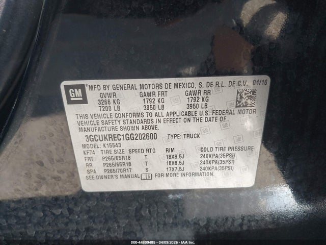 3GCUKREC1GG202600 Chevrolet Silverado 1500 1lt
