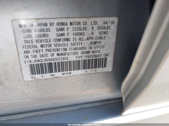 Aukcja sprzedaży 2006 Acura Tsx, vin: JH4CL96986C022459, numer aukcji: 44809499