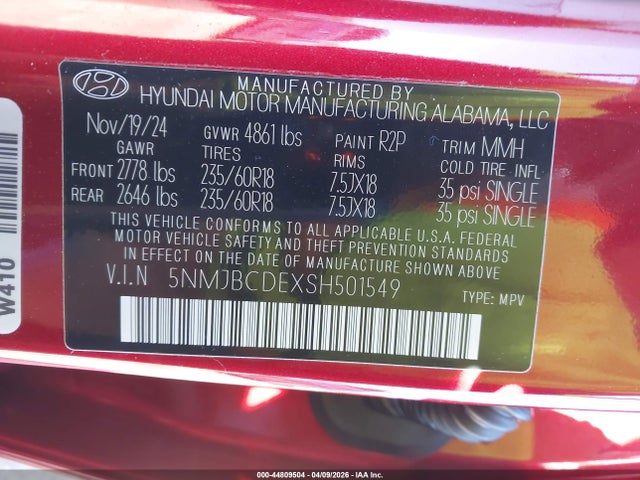 Aukcja sprzedaży 2025 Hyundai Tucson Sel, vin: 5NMJBCDEXSH501549, numer aukcji: 44809504