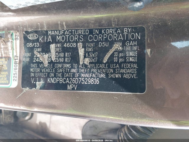 Продажа на аукционе авто 2013 Kia Sportage Lx, vin: KNDPBCA26D7529816, номер лота: 44809515
