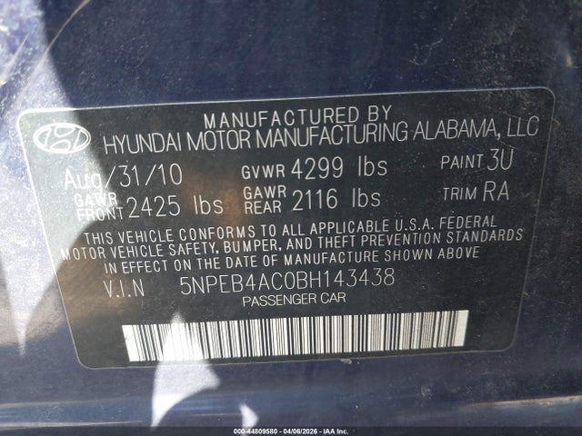 2011 HYUNDAI SONATA 5NPEB4AC0BH143438 Photo 8
