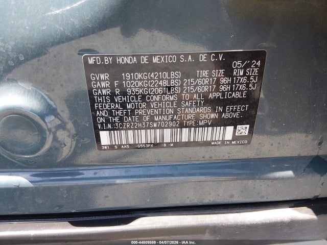 Aukcja sprzedaży 2025 Honda Hr-v Awd Lx, vin: 3CZRZ2H37SM702902, numer aukcji: 44809599