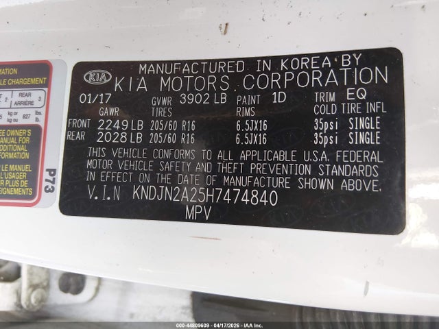 Aukcja sprzedaży 2017 Kia Soul, vin: KNDJN2A25H7474840, numer aukcji: 44809609