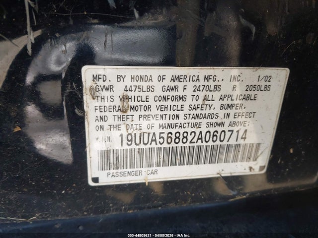 44809621 :رقم المزاد ، 19UUA56882A060714 vin ، 2002 Acura Tl 3.2 Type S مزاد بيع