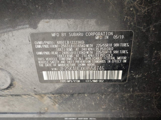 Продажа на аукционе авто 2019 Subaru Forester Limited, vin: JF2SKAUCXKH554746, номер лота: 44809647