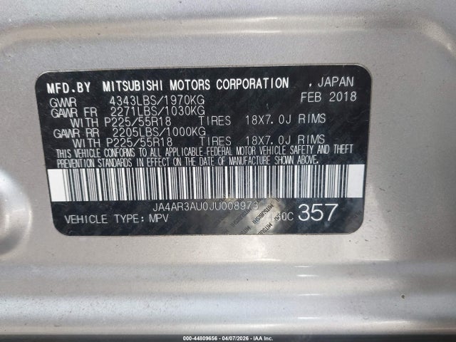 Продаж на аукціоні авто 2018 Mitsubishi Outlander Sport 2.0 Le, vin: JA4AR3AU0JU008973, номер лоту: 44809656
