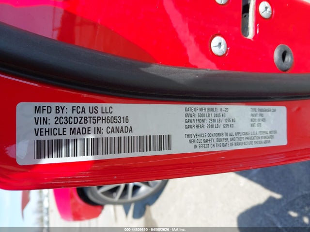 Продаж на аукціоні авто 2023 Dodge Challenger R/t, vin: 2C3CDZBT5PH605316, номер лоту: 44809690