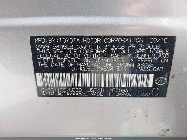 Aukcja sprzedaży 2010 Lexus Ls 460 L, vin: JTHGL5EFXA5041674, numer aukcji: 44809707