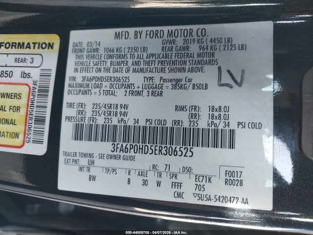 3FA6P0HD5ER306525 Ford FUSION SE