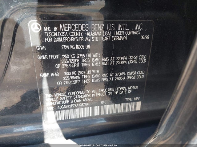 Продажа на аукционе авто 1999 Mercedes-benz Ml 430, vin: 4JGAB72E7XA128719, номер лота: 44809725