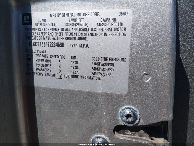 Aukcja sprzedaży 2007 Gmc Envoy Sle, vin: 1GKDT13S172284690, numer aukcji: 44809728