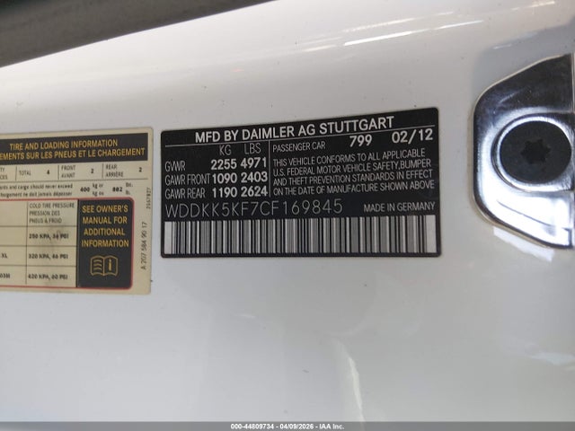 44809734 :رقم المزاد ، WDDKK5KF7CF169845 vin ، 2012 Mercedes-benz E 350 مزاد بيع