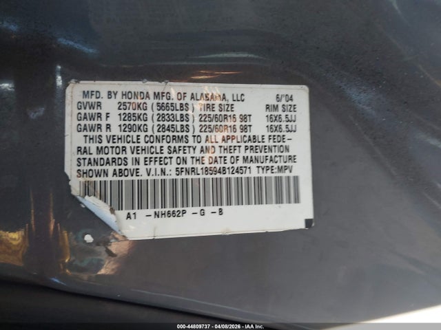 2004 HONDA ODYSSEY 5FNRL18594B124571 Photo 8