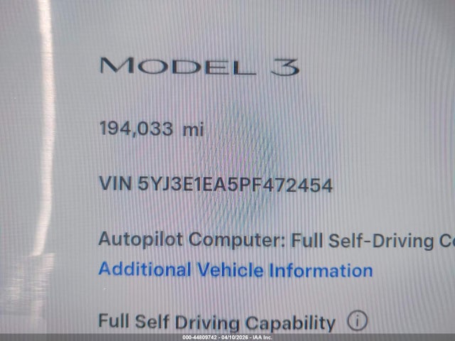 Продаж на аукціоні авто 2023 Tesla Model 3 Rear-wheel Drive, vin: 5YJ3E1EA5PF472454, номер лоту: 44809742